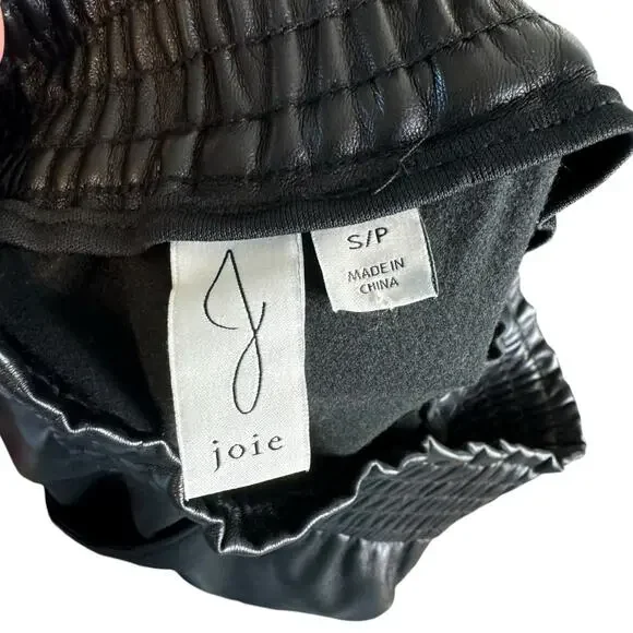 Joie Black Faux Leather High Smocked Waist Straight Leg Pull On Pants - Picture 5 of 6